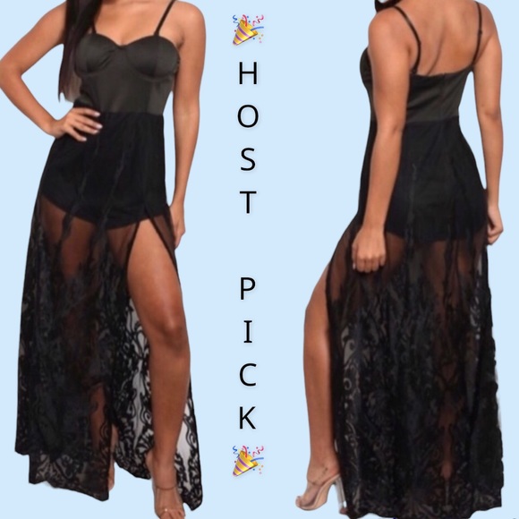 Pants - ❌DONATED❌Black Bustier With Lace Mesh Overlay Maxi Shorts Romper